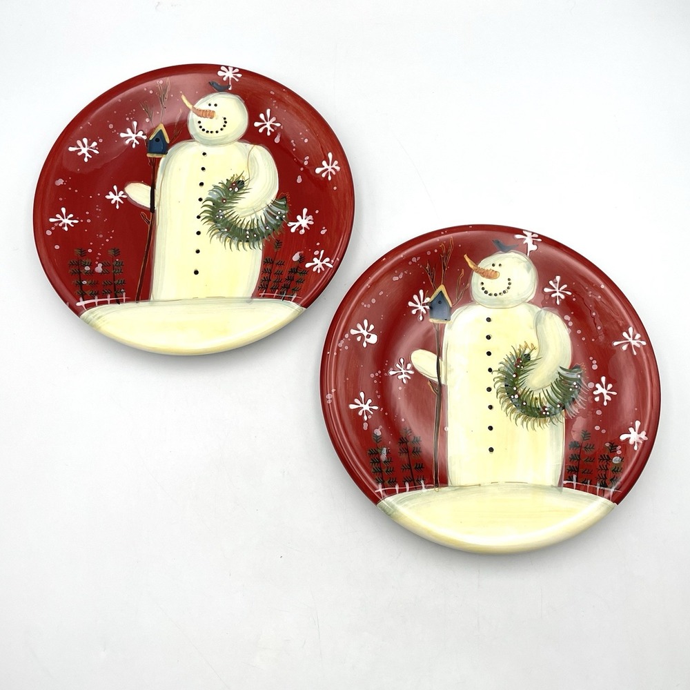Vintage Certified International Twilight Snowman 2 Plates Mary Beth Baxter 8.25"